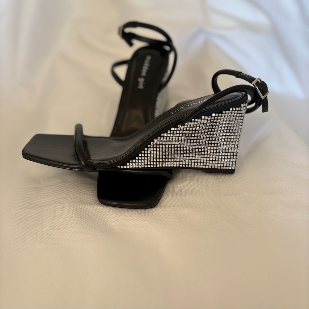 Madden Girl Black Rhinestone Wedge Sandals